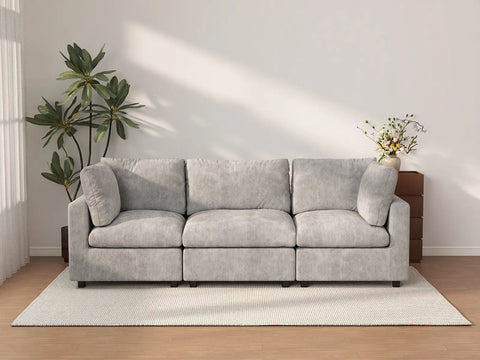 Sofá Seccional de 3 Plazas Deluxe Cloud Gris Claro | 3 Piezas, Tela de Chenilla con Mezcla de Lino, Fundas de Cojín Lavables