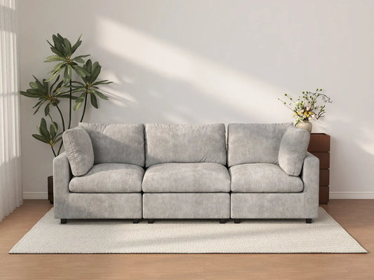 Sofá Seccional de 3 Plazas Deluxe Cloud Gris Claro | 3 Piezas, Tela de Chenilla con Mezcla de Lino, Fundas de Cojín Lavables