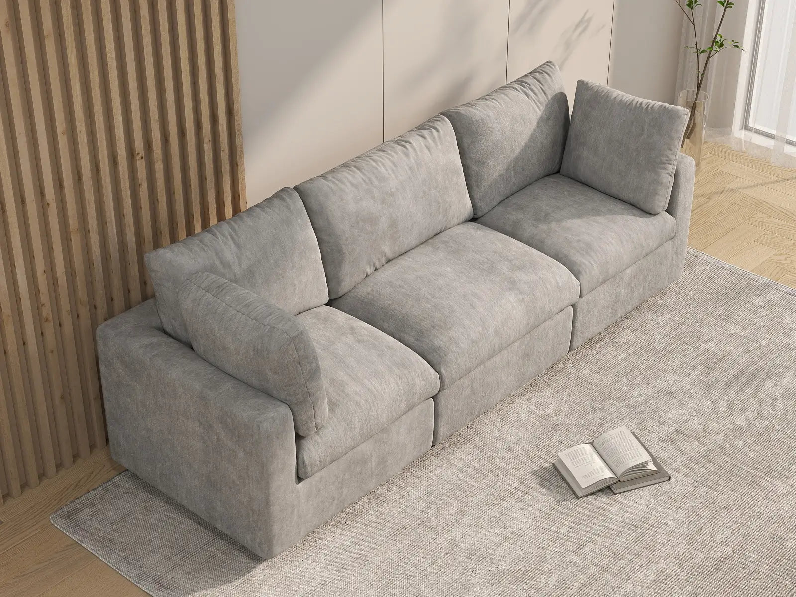 Sofá Seccional de 3 Plazas Deluxe Cloud Gris Claro | 3 Piezas, Tela de Chenilla con Mezcla de Lino, Fundas de Cojín Lavables