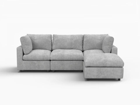 Lounge Cloud Sectional Sofa Covers | Light Grey Linen-Blend Chenille Sofa Cover for 3-Seater with 1-Ottoman