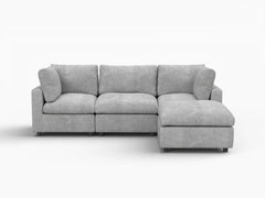Fundas de sofá seccional Lounge Cloud | Funda de sofá de chenilla de mezcla de lino gris claro para 3 plazas con 1 otomana