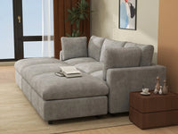 Seccional Pit de 3 Plazas Deluxe Cloud Gris Claro | 6 Piezas (Incluye 3 Otomanas), Tela de Chenilla Mezcla de Lino, Fundas de Cojín Lavables