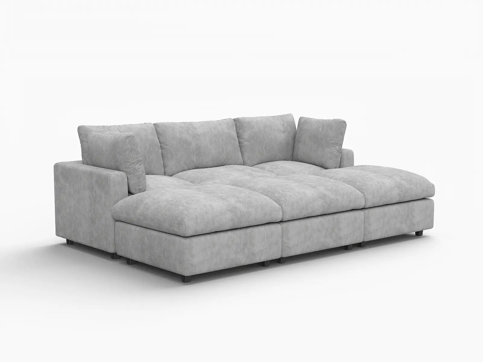 Fundas de sofá seccional Lounge Cloud | Funda de sofá de chenilla de mezcla de lino gris claro para 3 plazas con 3 otomanas