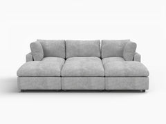 Fundas de sofá seccional Lounge Cloud | Funda de sofá de chenilla de mezcla de lino gris claro para 3 plazas con 3 otomanas