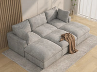 Fundas de sofá seccional Lounge Cloud | Funda de sofá de chenilla de mezcla de lino gris claro para 3 plazas con 3 otomanas