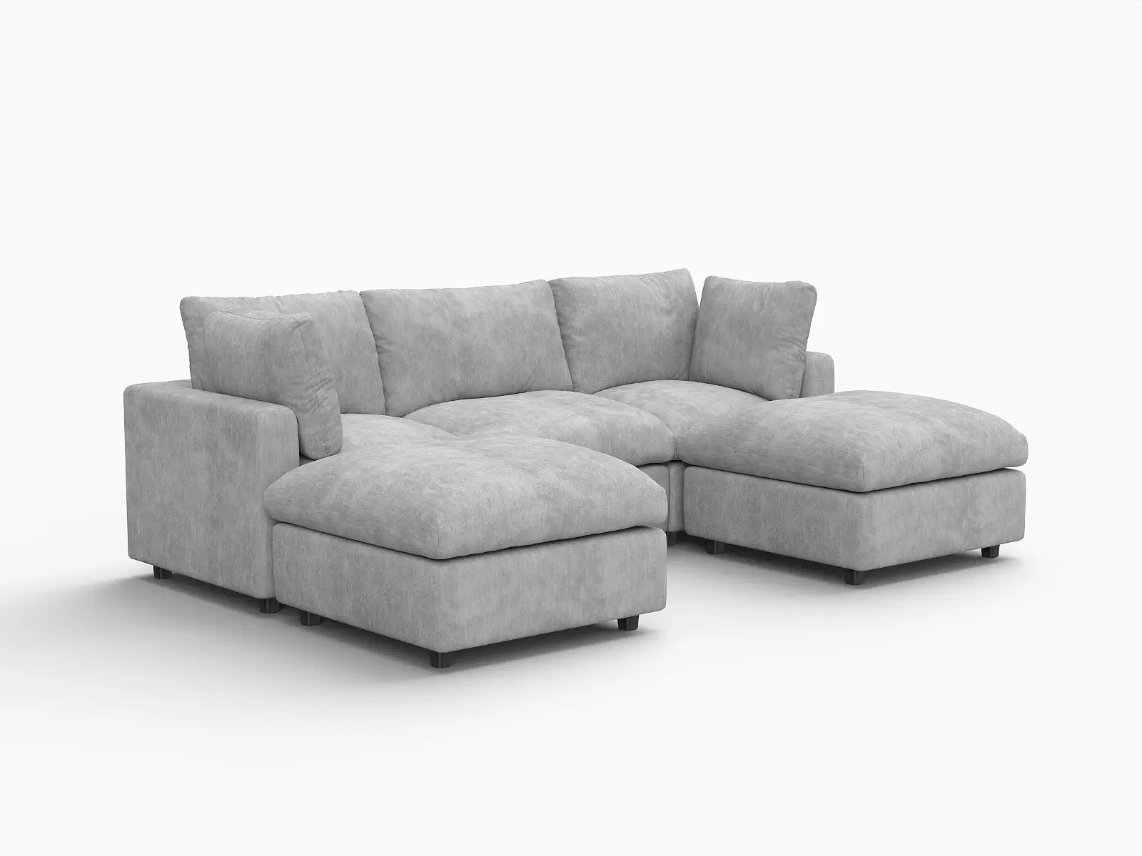 Sofá Seccional en Forma de U Deluxe Cloud de 3 Asientos, Gris Claro | 5 Piezas (Incluye 2 Otomanas), Tela de Chenilla Mezcla de Lino, Fundas de Cojín Lavables