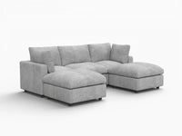Sofá Seccional en Forma de U Deluxe Cloud de 3 Asientos, Gris Claro | 5 Piezas (Incluye 2 Otomanas), Tela de Chenilla Mezcla de Lino, Fundas de Cojín Lavables