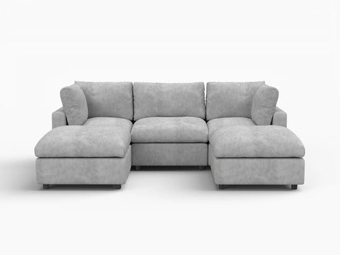 Lounge Cloud Sectional Sofa Covers | Light Grey Linen-Blend Chenille Sofa Cover for 3-Seater with 2-Ottomans