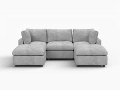 Fundas para sofás seccionales Lounge Cloud | Funda de sofá de chenilla de lino-mezcla gris claro para 3 plazas con 2 otomanas