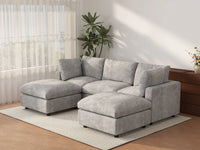 Sofá Seccional en Forma de U Deluxe Cloud de 3 Asientos, Gris Claro | 5 Piezas (Incluye 2 Otomanas), Tela de Chenilla Mezcla de Lino, Fundas de Cojín Lavables