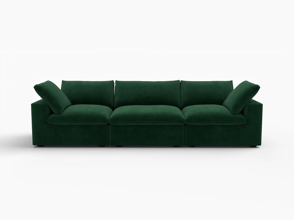 Deluxe Cloud 3-Seater Olive Green Couch Sectional | 3-Piece, Velvet Fabric, Living Room Seating, Washable Cushion Covers