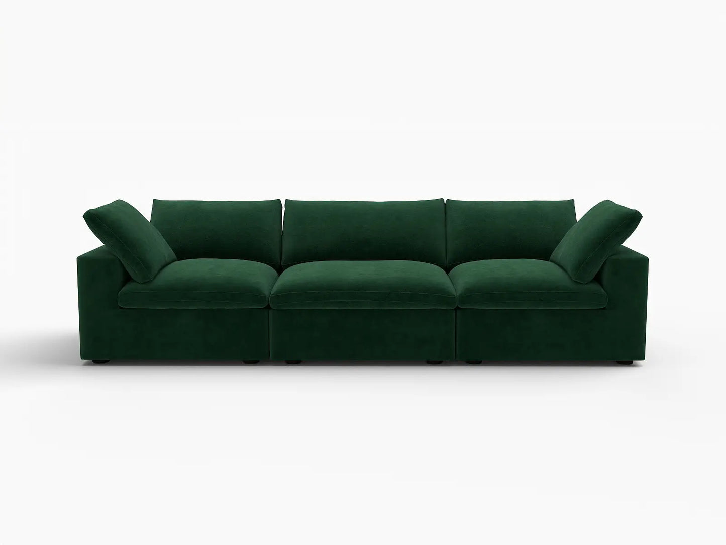 Deluxe Cloud 3-Seater Olive Green Couch Sectional | 3-Piece, Velvet Fabric, Living Room Seating, Washable Cushion Covers
