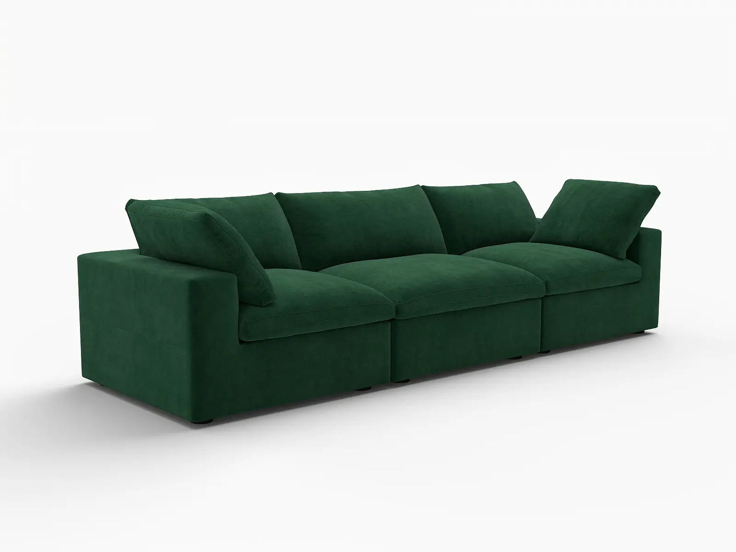Deluxe Cloud 3-Seater Olive Green Couch Sectional | 3-Piece, Velvet Fabric, Living Room Seating, Washable Cushion Covers