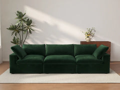 Deluxe Cloud 3-Seater Olive Green Couch Sectional | 3-Piece, Velvet Fabric, Living Room Seating, Washable Cushion Covers
