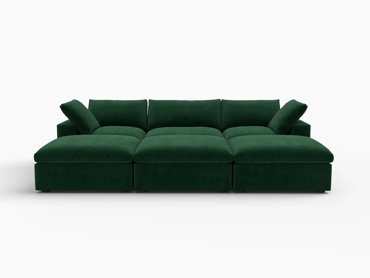 Deluxe Cloud 3-Seater Olive Green Pit Sectional | 6-Piece (Includes 3 Ottomans), Velvet Fabric, Family Room Seating, Washable Cushion Covers