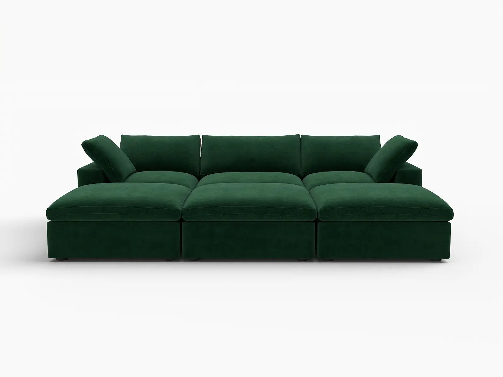 Deluxe Cloud 3-Seater Olive Green Pit Sectional | 6-Piece (Includes 3 Ottomans), Velvet Fabric, Family Room Seating, Washable Cushion Covers