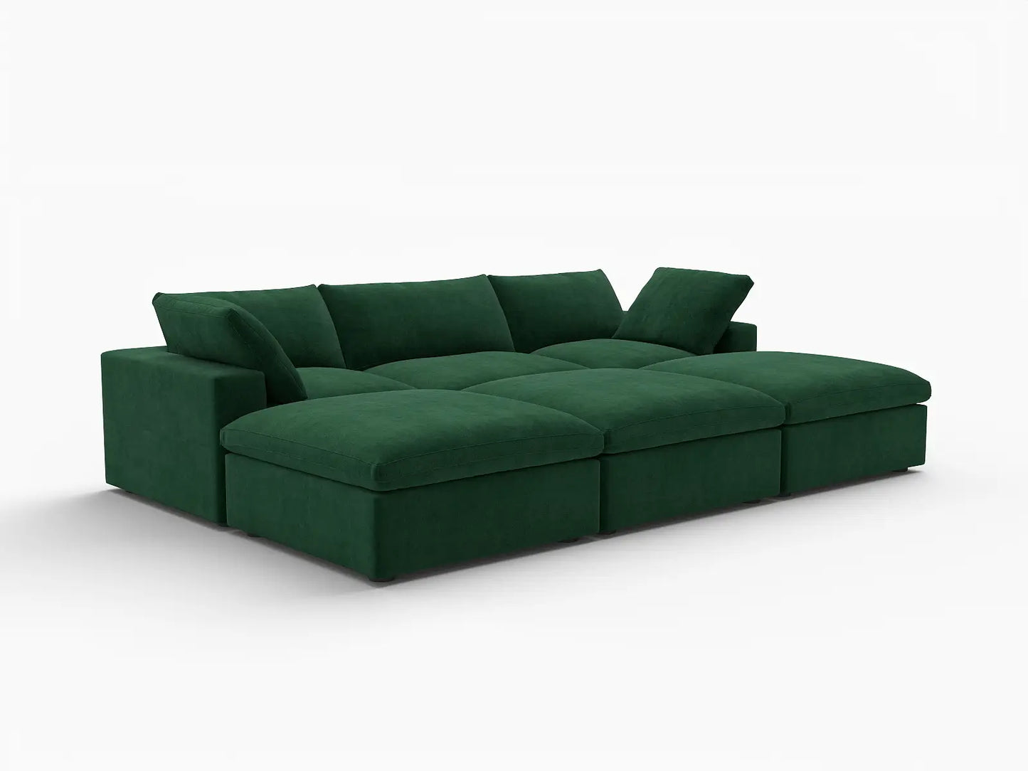 Deluxe Cloud 3-Seater Olive Green Pit Sectional | 6-Piece (Includes 3 Ottomans), Velvet Fabric, Family Room Seating, Washable Cushion Covers