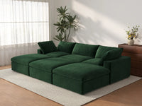 Deluxe Cloud 3-Seater Olive Green Pit Sectional | 6-Piece (Includes 3 Ottomans), Velvet Fabric, Family Room Seating, Washable Cushion Covers