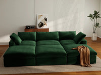 Deluxe Cloud 3-Seater Olive Green Pit Sectional | 6-Piece (Includes 3 Ottomans), Velvet Fabric, Family Room Seating, Washable Cushion Covers