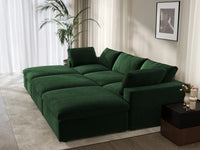 Deluxe Cloud 3-Seater Olive Green Pit Sectional | 6-Piece (Includes 3 Ottomans), Velvet Fabric, Family Room Seating, Washable Cushion Covers