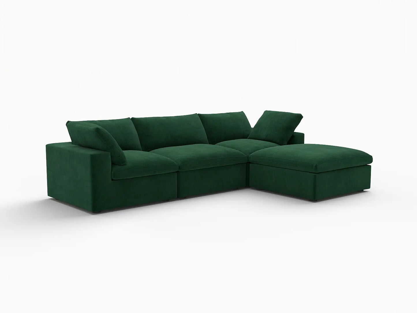 Deluxe Cloud 3-Seater Olive Green Sofa Set | 4-Piece (Includes 1 Ottoman), Velvet Fabric, Washable Cushion Covers