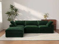 Deluxe Cloud 3-Seater Olive Green Sofa Set | 4-Piece (Includes 1 Ottoman), Velvet Fabric, Washable Cushion Covers
