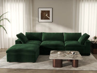 Deluxe Cloud 3-Seater Olive Green Sofa Set | 4-Piece (Includes 1 Ottoman), Velvet Fabric, Washable Cushion Covers