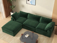 Deluxe Cloud 3-Seater Olive Green Sofa Set | 4-Piece (Includes 1 Ottoman), Velvet Fabric, Washable Cushion Covers