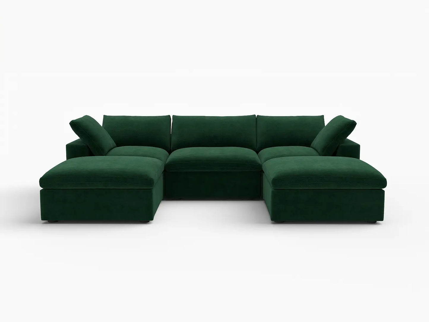 Deluxe Cloud 3-Seater Olive Green U-Shaped Sectional | 5-Piece (Includes 2 Ottomans), Velvet Fabric, Family Room Seating, Washable Cushion Covers