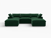 Deluxe Cloud 3-Seater Olive Green U-Shaped Sectional | 5-Piece (Includes 2 Ottomans), Velvet Fabric, Family Room Seating, Washable Cushion Covers