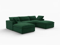 Deluxe Cloud 3-Seater Olive Green U-Shaped Sectional | 5-Piece (Includes 2 Ottomans), Velvet Fabric, Family Room Seating, Washable Cushion Covers