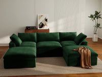 Deluxe Cloud 3-Seater Olive Green U-Shaped Sectional | 5-Piece (Includes 2 Ottomans), Velvet Fabric, Family Room Seating, Washable Cushion Covers