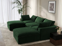 Deluxe Cloud 3-Seater Olive Green U-Shaped Sectional | 5-Piece (Includes 2 Ottomans), Velvet Fabric, Family Room Seating, Washable Cushion Covers