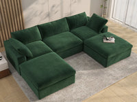 Deluxe Cloud 3-Seater Olive Green U-Shaped Sectional | 5-Piece (Includes 2 Ottomans), Velvet Fabric, Family Room Seating, Washable Cushion Covers