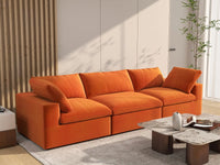 Deluxe Cloud 3-Seater Orange Couch Sectional | 3-Piece, Velvet Fabric, Living Room Seating, Washable Cushion Covers