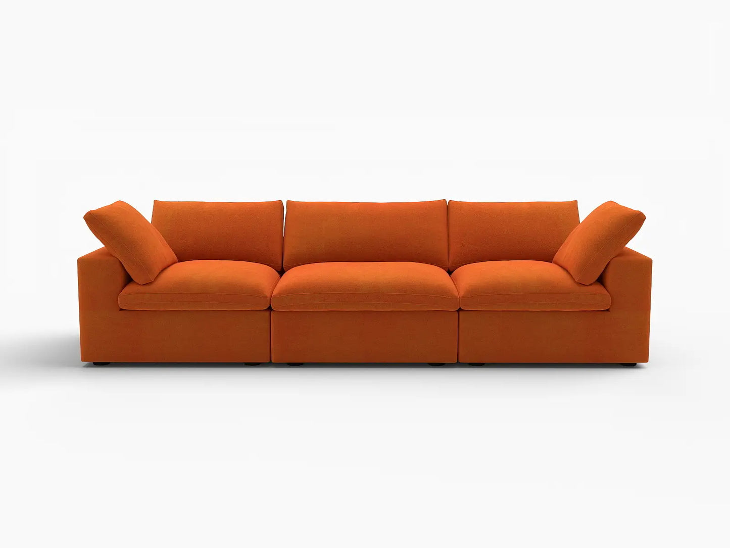 Deluxe Cloud 3-Seater Orange Couch Sectional | 3-Piece, Velvet Fabric, Living Room Seating, Washable Cushion Covers