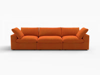Deluxe Cloud 3-Seater Orange Couch Sectional | 3-Piece, Velvet Fabric, Living Room Seating, Washable Cushion Covers
