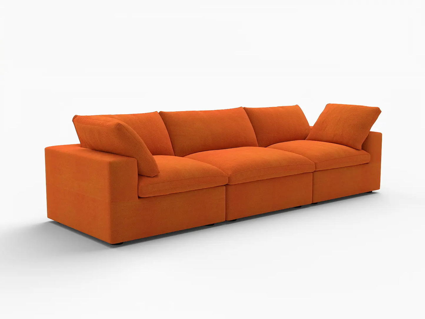 Deluxe Cloud 3-Seater Orange Couch Sectional | 3-Piece, Velvet Fabric, Living Room Seating, Washable Cushion Covers
