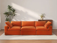 Deluxe Cloud 3-Seater Orange Couch Sectional | 3-Piece, Velvet Fabric, Living Room Seating, Washable Cushion Covers