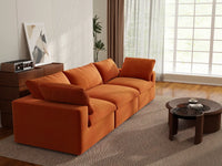 Deluxe Cloud 3-Seater Orange Couch Sectional | 3-Piece, Velvet Fabric, Living Room Seating, Washable Cushion Covers