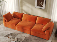 Deluxe Cloud 3-Seater Orange Couch Sectional | 3-Piece, Velvet Fabric, Living Room Seating, Washable Cushion Covers