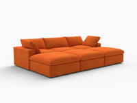 Deluxe Cloud 3-Seater Orange Pit Sectional | 6-Piece (Includes 3 Ottomans), Velvet Fabric, Family Room Seating, Washable Cushion Covers
