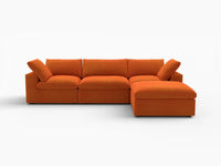 Deluxe Cloud 3-Seater Orange Sofa Set | 4-Piece (Includes 1 Ottoman), Velvet Fabric, Washable Cushion Covers