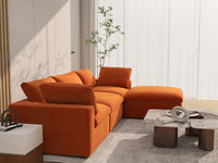 Deluxe Cloud 3-Seater Orange Sofa Set | 4-Piece (Includes 1 Ottoman), Velvet Fabric, Washable Cushion Covers