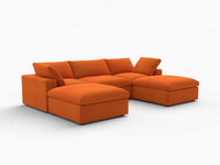 Deluxe Cloud 3-Seater Orange U-Shaped Sectional | 5-Piece (Includes 2 Ottomans), Velvet Fabric, Family Room Seating, Washable Cushion Covers