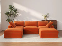 Deluxe Cloud 3-Seater Orange U-Shaped Sectional | 5-Piece (Includes 2 Ottomans), Velvet Fabric, Family Room Seating, Washable Cushion Covers