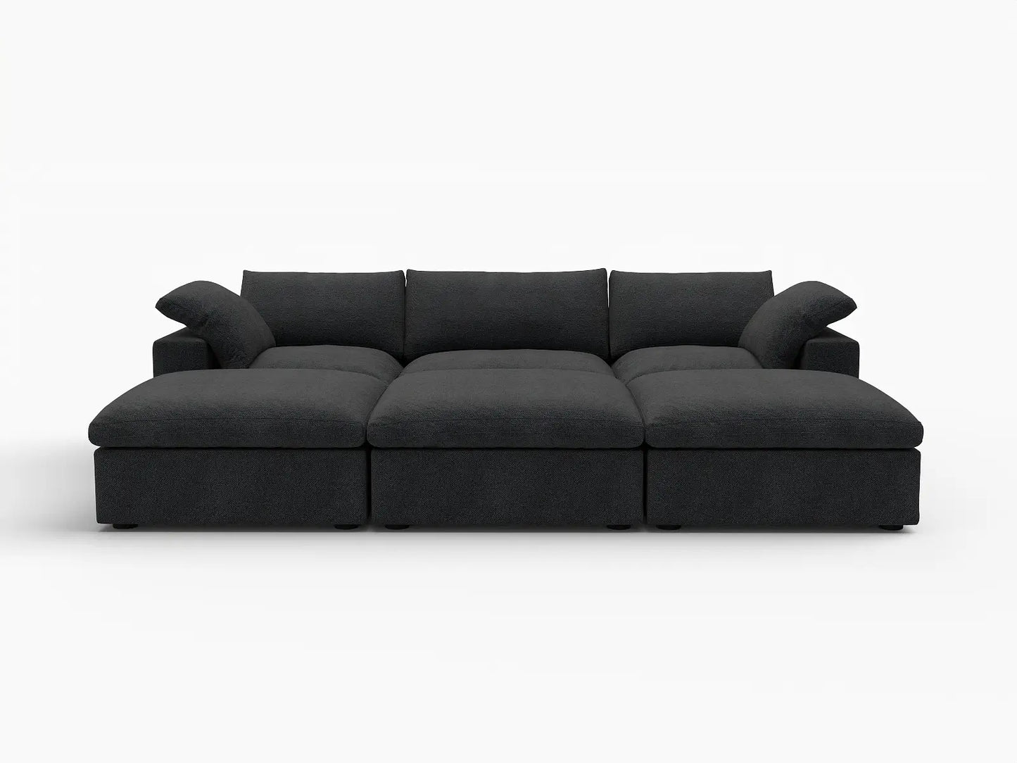 Deluxe Cloud 3-Seater Pit Sectional in Black Cotton And Linen | 6-Piece (Includes 3 Ottomans), Family Room Seating, Easy To Clean, Stylish Design