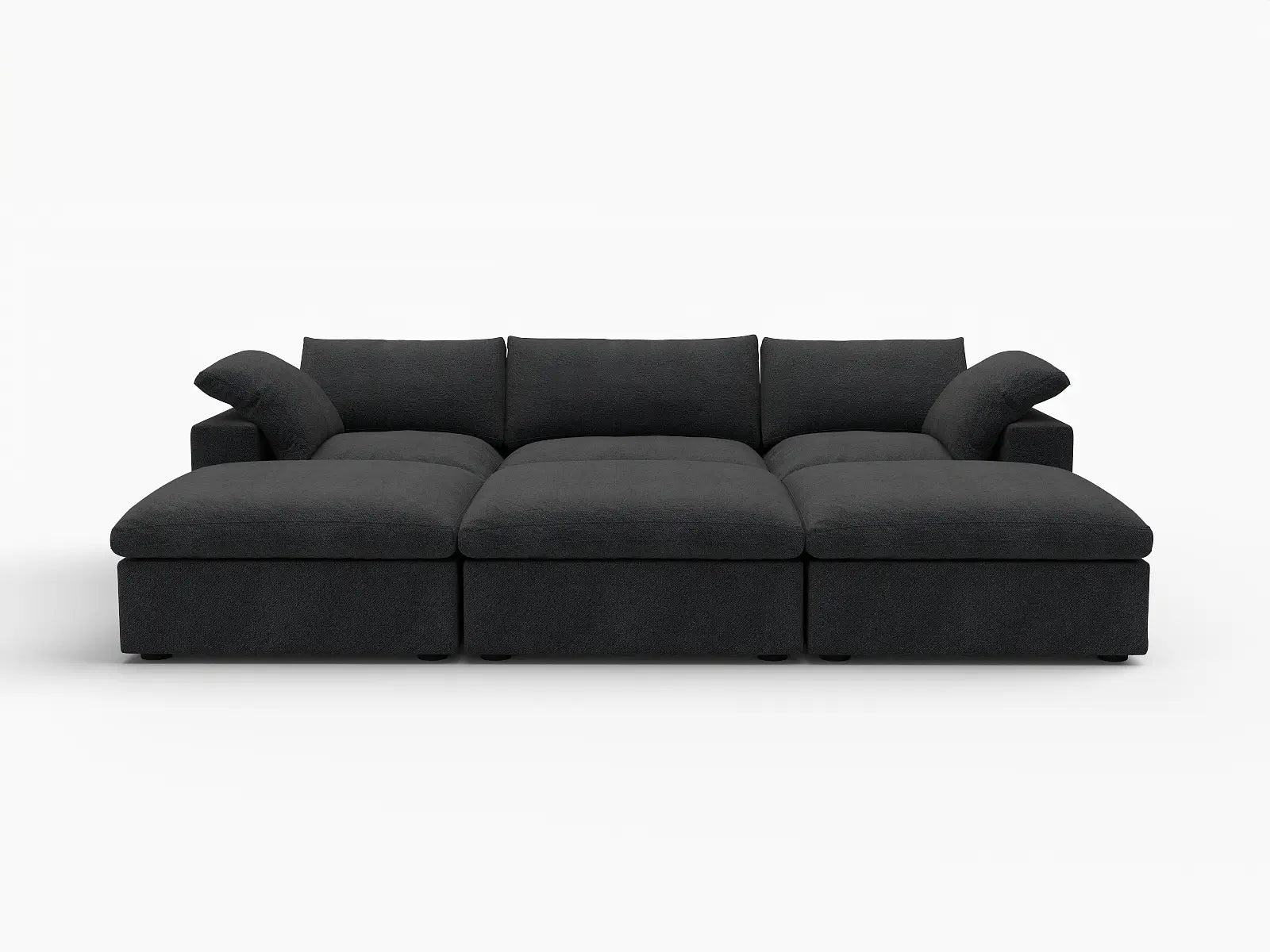 Deluxe Cloud 3-Seater Pit Sectional in Black Cotton And Linen | 6-Piece (Includes 3 Ottomans), Family Room Seating, Easy To Clean, Stylish Design