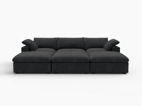 Deluxe Cloud 3-Seater Pit Sectional in Black Cotton And Linen | 6-Piece (Includes 3 Ottomans), Family Room Seating, Easy To Clean, Stylish Design