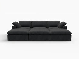 Deluxe Premium Cloud Sectional Sofa Covers | Black Cotton and Linen Sofa Cover for 3-Seater with 3-Ottomans